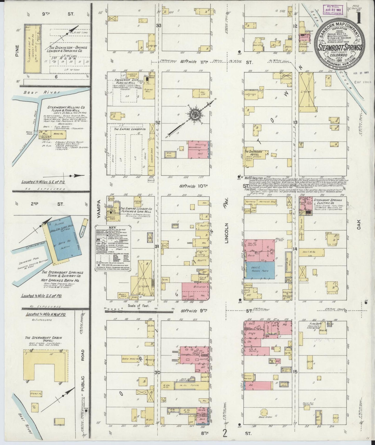 Sanborn Fire Insurance Map from Steamboat Springs, Routt County, Colorado (1911), Sheet #0001 - Complete Map Set gallery image, historic Sanborn map, vintage wall art, Colorado Colorado