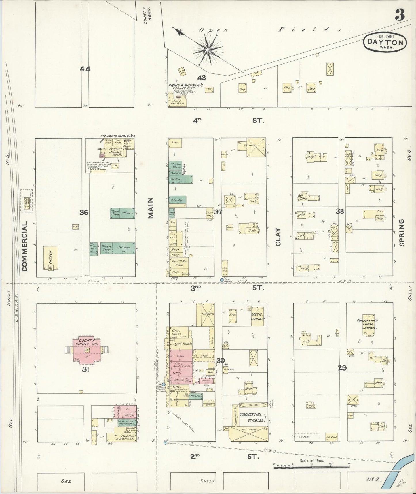 Sanborn Fire Insurance Map from Dayton, Columbia County, Washington (1891), Sheet #0003 - Historic Sanborn Fire Insurance Map Print, vintage old map wall art, antique decor, genealogy gift, Washington Washington map