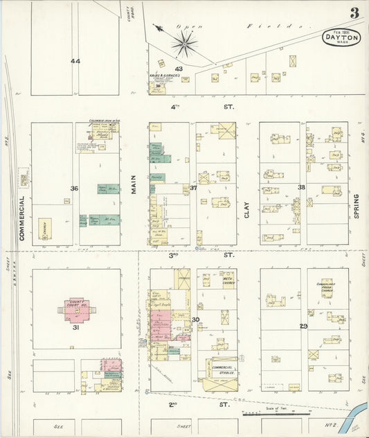 Sanborn Fire Insurance Map from Dayton, Columbia County, Washington (1891), Sheet #0003 - Historic Sanborn Fire Insurance Map Print, vintage old map wall art, antique decor, genealogy gift, Washington Washington map
