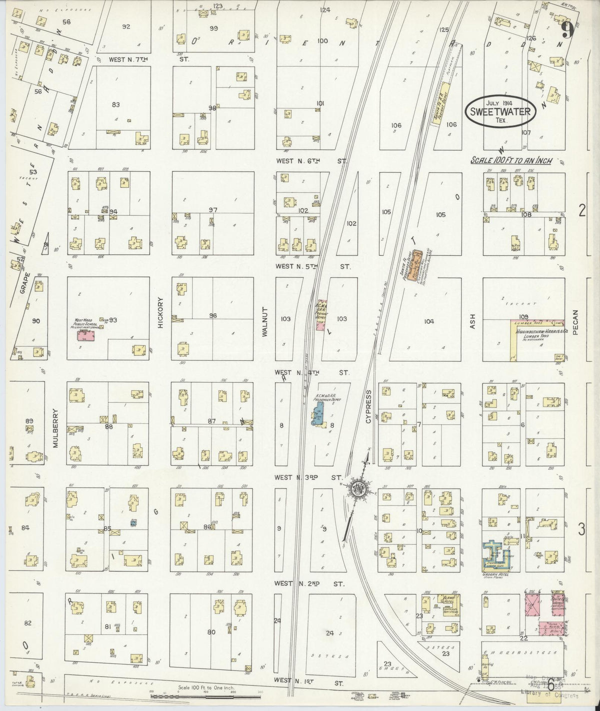 Sanborn Fire Insurance Map from Sweetwater, Nolan County, Texas (1914), Sheet #0009 - Complete Map Set gallery image, historic Sanborn map, vintage wall art, Texas Texas