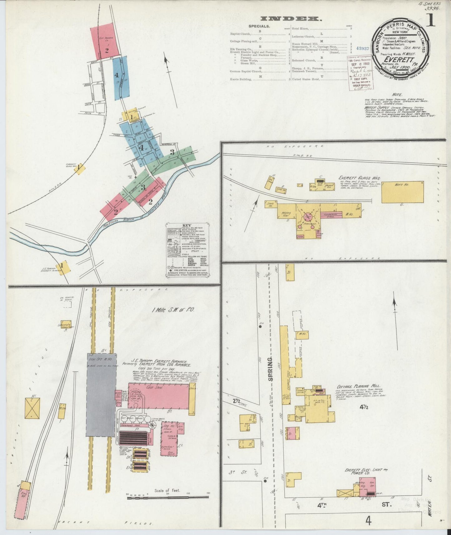 Sanborn Fire Insurance Map from Everett, Bedford County, Pennsylvania (1900), Sheet #0001 - Historic Sanborn Fire Insurance Map Print, vintage old map wall art, antique decor, genealogy gift, Pennsylvania Pennsylvania map