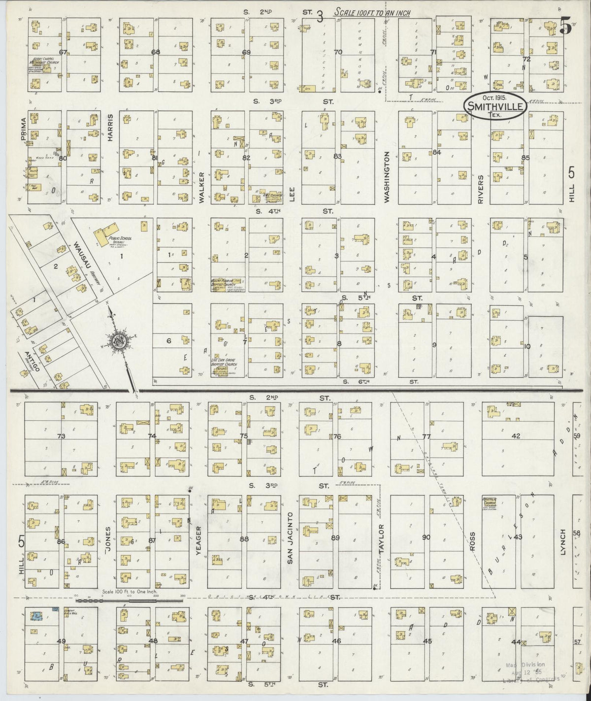 Sanborn Fire Insurance Map from Smithville, Bastrop County, Texas (1915), Sheet #0005 - Complete Map Set gallery image, historic Sanborn map, vintage wall art, Texas Texas