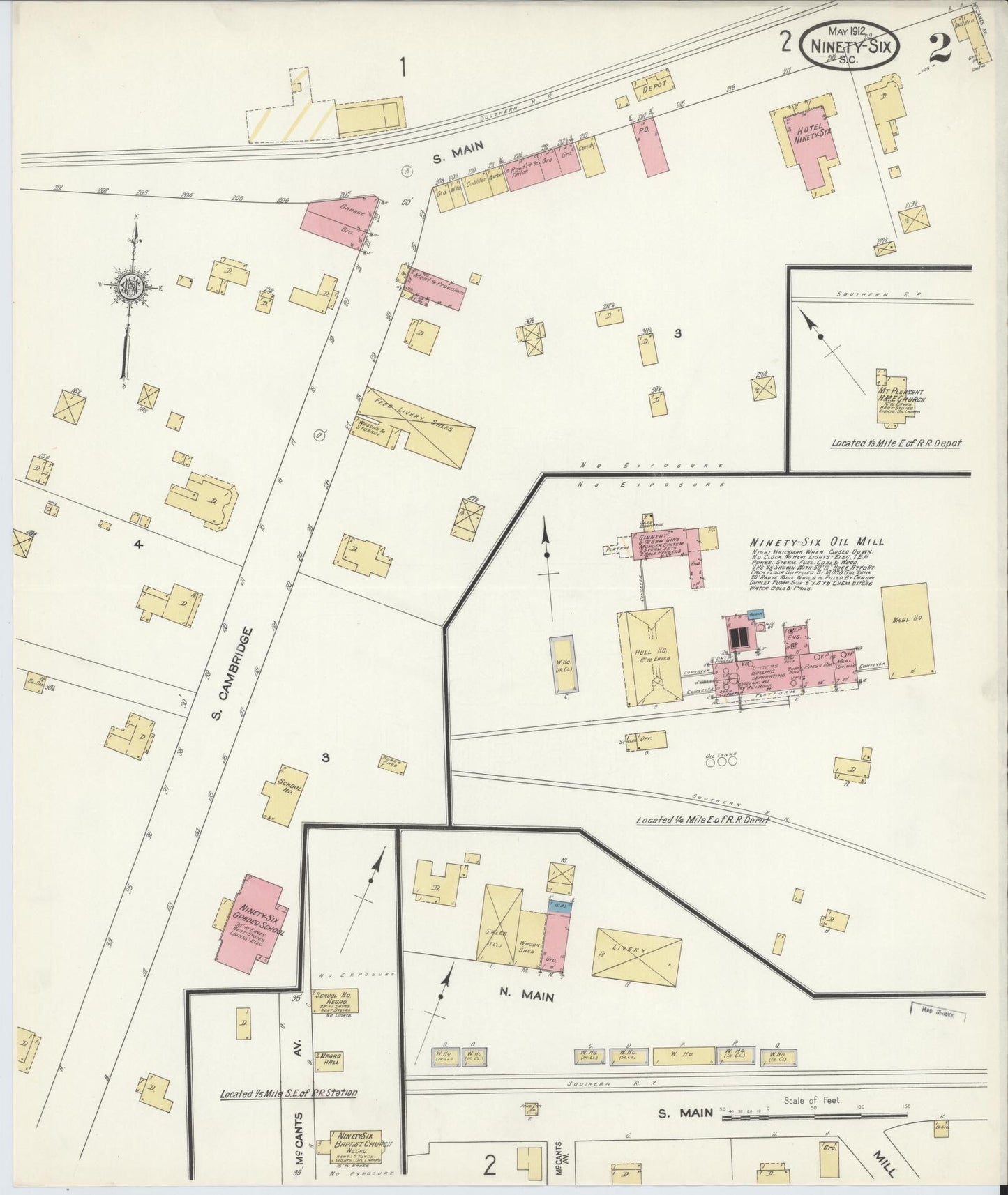 Sanborn Fire Insurance Map from Ninety Six, Greenwood County, South Carolina (1912), Sheet #0002 - Historic Sanborn Fire Insurance Map Print, vintage old map wall art, antique decor, genealogy gift, South Carolina South Carolina map