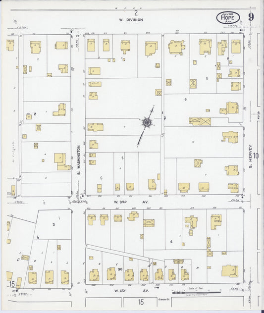 Sanborn Fire Insurance Map from Hope, Hempstead County, Arkansas (1919), Sheet #0009 - Historic Sanborn Fire Insurance Map Print, vintage old map wall art, antique decor, genealogy gift, Arkansas Arkansas map