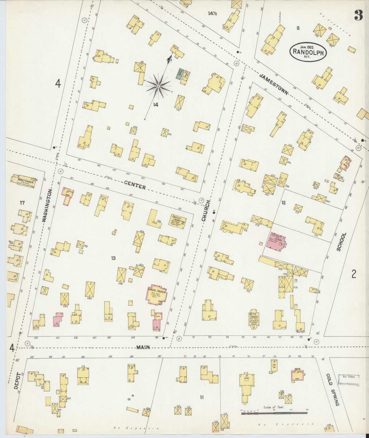 Sanborn Fire Insurance Map from Randolph, Cattaraugus County, New York (1902), Sheet #0003 - Historic Sanborn Fire Insurance Map Print, vintage old map wall art, antique decor, genealogy gift, New York New York map