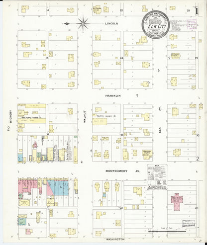 Sanborn Fire Insurance Map from Elk City, Montgomery County, Kansas (1908), Sheet #0001 - Complete Map Set gallery image, historic Sanborn map, vintage wall art, Kansas Kansas