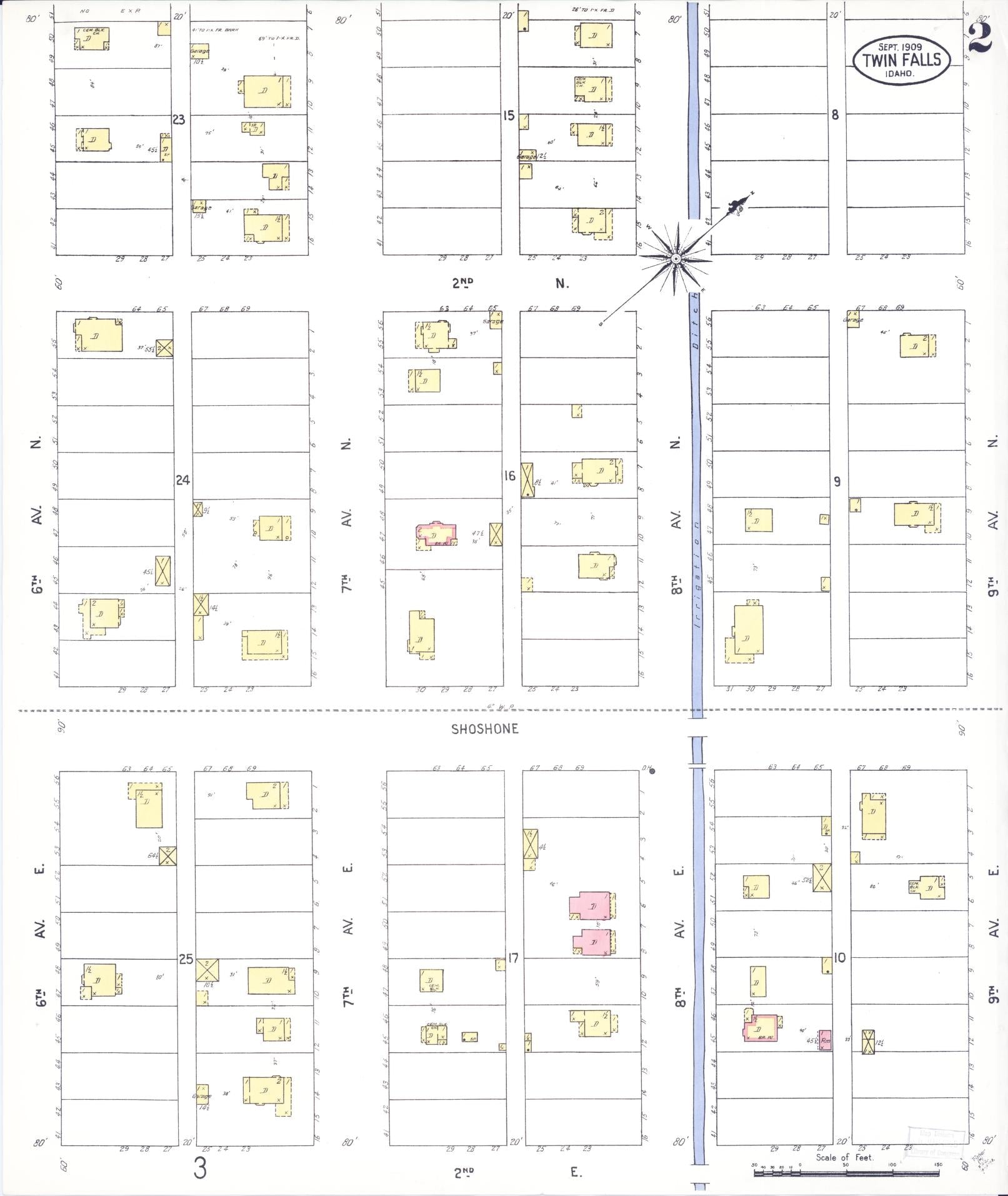 Sanborn Fire Insurance Map from Twin Falls, Twin Falls County, Idaho (1909), Sheet #0002 - Complete Map Set gallery image, historic Sanborn map, vintage wall art, Falls Idaho