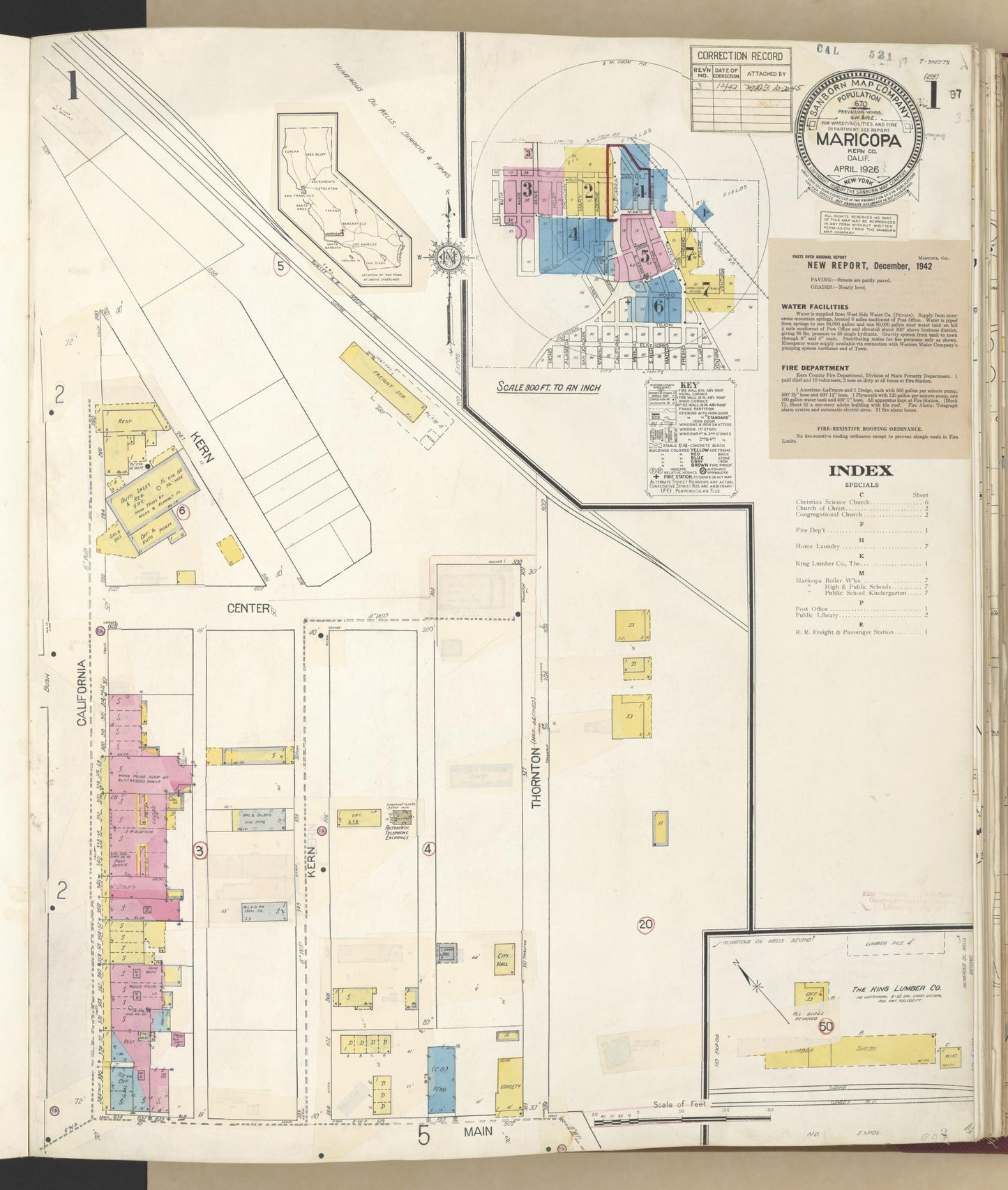 Sanborn Fire Insurance Map from Maricopa, Kern County, California (1942), Sheet #0001 - Historic Sanborn Fire Insurance Map Print, vintage old map wall art, antique decor, genealogy gift, California California map