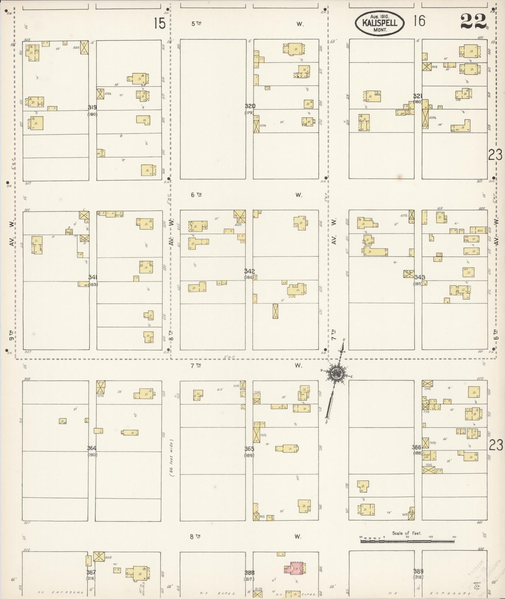 Sanborn Fire Insurance Map from Kalispell, Flathead County, Montana (1910), Sheet #0022 - Historic Sanborn Fire Insurance Map Print, vintage old map wall art, antique decor, genealogy gift, Montana Montana map