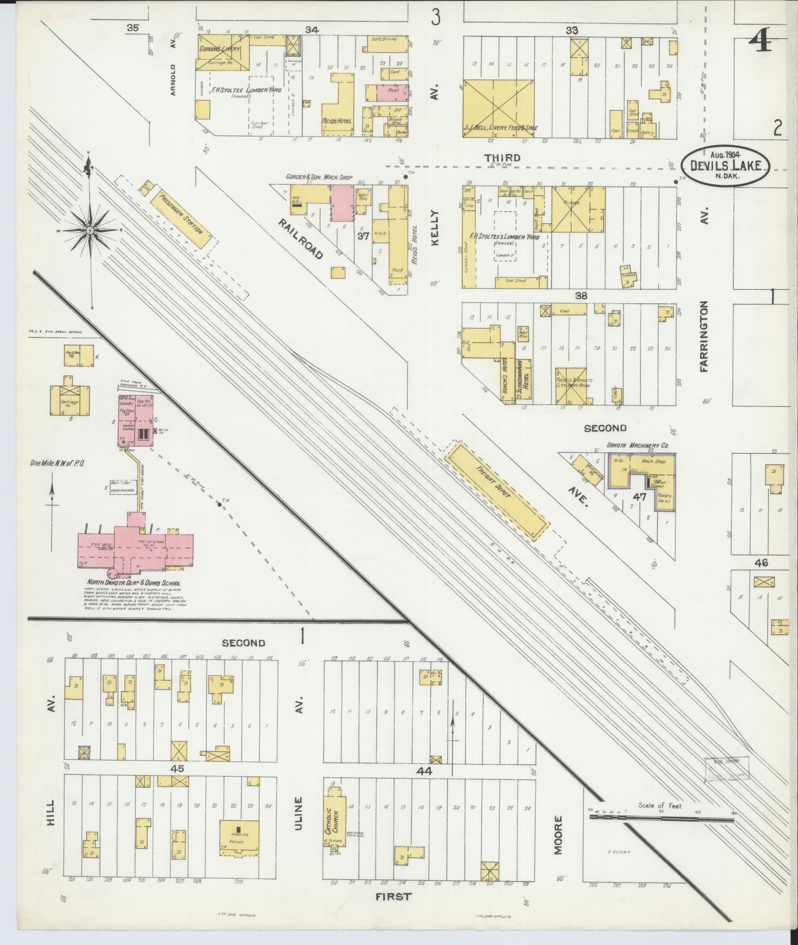 Sanborn Fire Insurance Map from Devils Lake, Ramsey County, North Dakota (1904), Sheet #0004 - Historic Sanborn Fire Insurance Map Print, vintage old map wall art, antique decor, genealogy gift, North Dakota North Dakota map