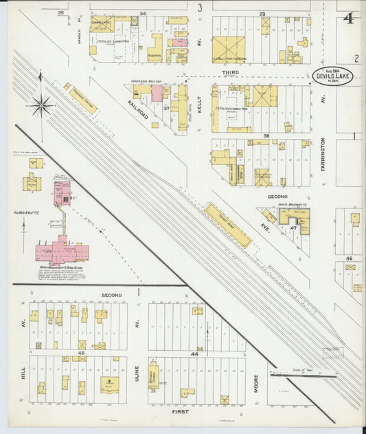 Sanborn Fire Insurance Map from Devils Lake, Ramsey County, North Dakota (1904), Sheet #0004 - Historic Sanborn Fire Insurance Map Print, vintage old map wall art, antique decor, genealogy gift, North Dakota North Dakota map