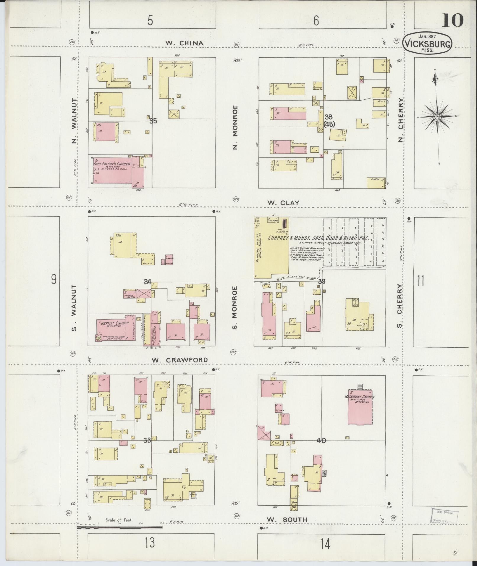 Sanborn Fire Insurance Map from Vicksburg, Warren County, Mississippi (1897), Sheet #0010 - Complete Map Set gallery image, historic Sanborn map, vintage wall art, Mississippi Mississippi