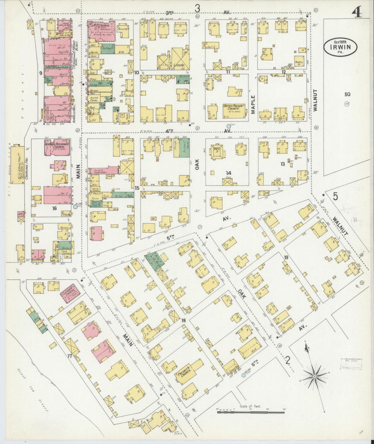 Sanborn Fire Insurance Map from Irwin, Westmoreland County, Pennsylvania (1899), Sheet #0004 - Historic Sanborn Fire Insurance Map Print, vintage old map wall art, antique decor, genealogy gift, Pennsylvania Pennsylvania map