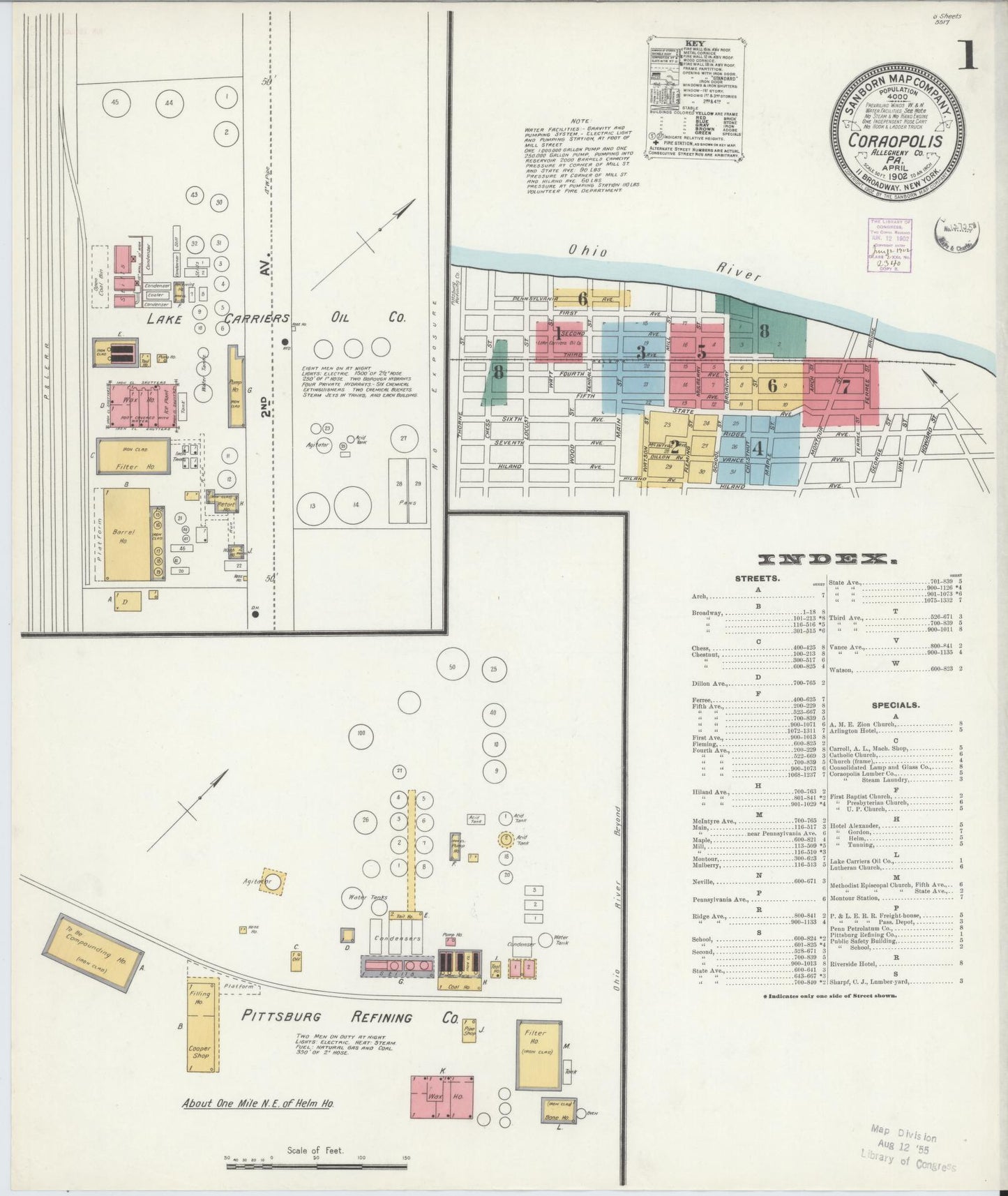 Sanborn Fire Insurance Map from Coraopolis, Allegheny County, Pennsylvania (1902), Sheet #0001 - Historic Sanborn Fire Insurance Map Print, vintage old map wall art, antique decor, genealogy gift, Pennsylvania Pennsylvania map
