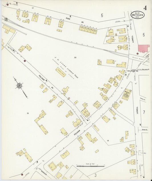 Sanborn Fire Insurance Map from Methuen, Essex County, Massachusetts (1911), Sheet #0004 - Historic Sanborn Fire Insurance Map Print, vintage old map wall art, antique decor, genealogy gift, Massachusetts Massachusetts map