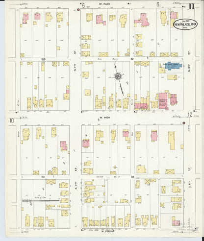 Sanborn Fire Insurance Map from New Philadelphia, Tuscarawas County, Ohio (1910), Sheet #0011 - Historic Sanborn Fire Insurance Map Print, vintage old map wall art, antique decor, genealogy gift, Ohio Ohio map