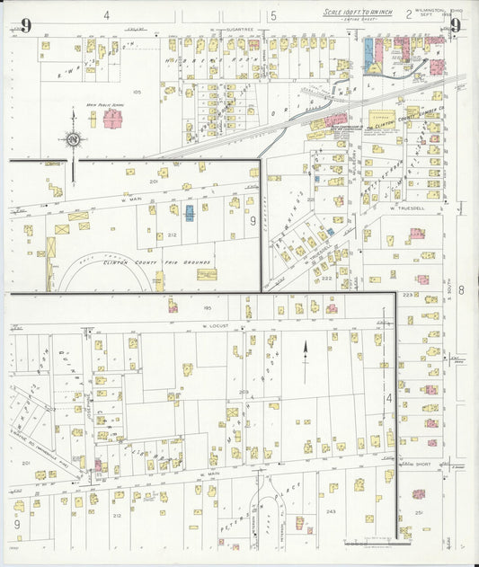 Sanborn Fire Insurance Map from Wilmington, Clinton County, Ohio (1933), Sheet #0009 - Historic Sanborn Fire Insurance Map Print, vintage old map wall art, antique decor, genealogy gift, Ohio Ohio map