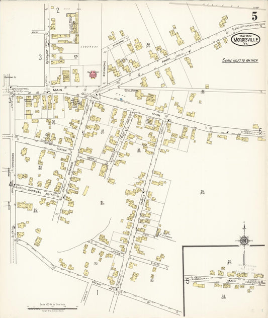 Sanborn Fire Insurance Map from Morrisville, Lamoille County, Vermont (1922), Sheet #0005 - Historic Sanborn Fire Insurance Map Print, vintage old map wall art, antique decor, genealogy gift, Vermont Vermont map