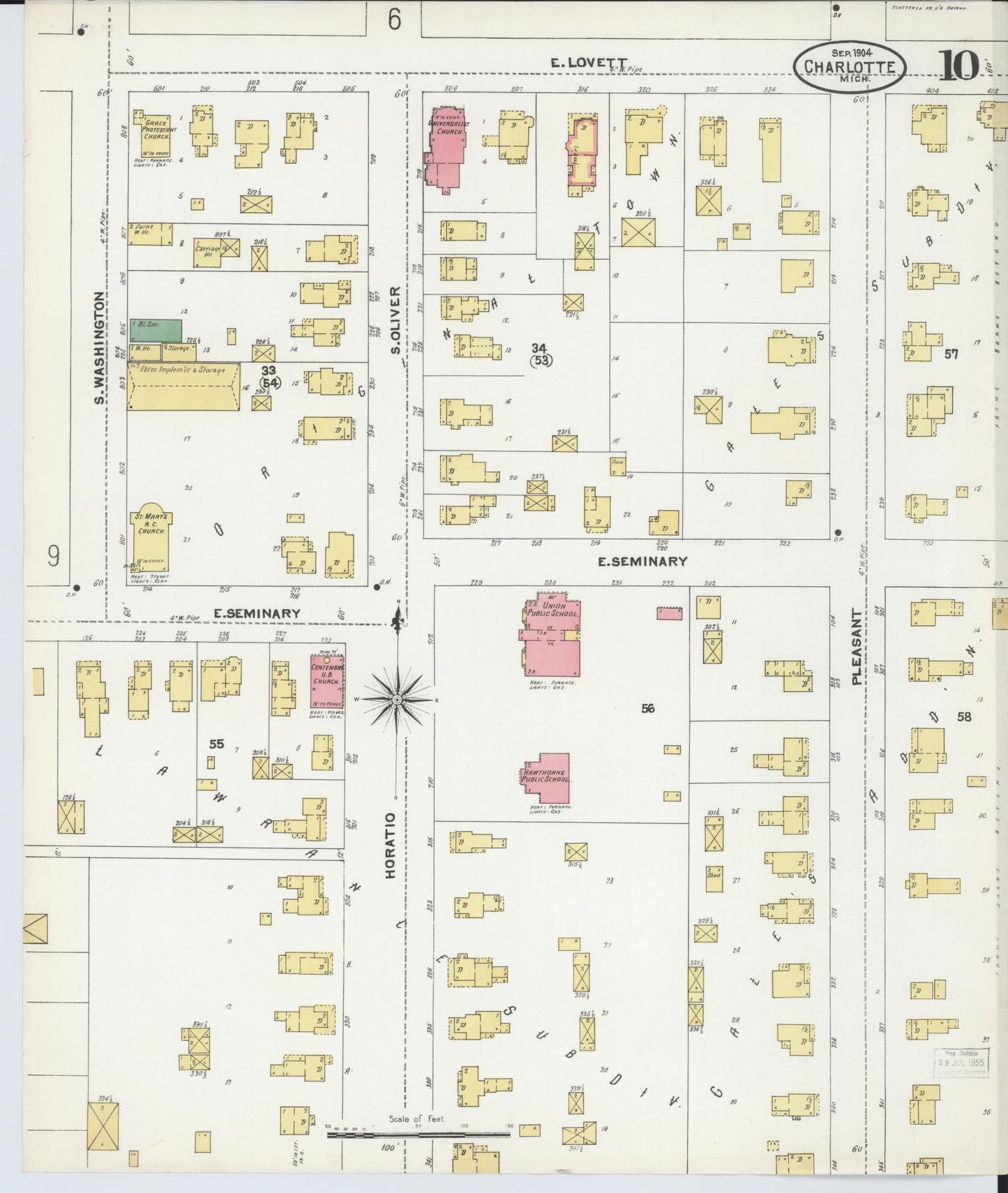 Sanborn Fire Insurance Map from Charlotte, Eaton County, Michigan (1904), Sheet #0010 - Historic Sanborn Fire Insurance Map Print, vintage old map wall art, antique decor, genealogy gift, Michigan Michigan map