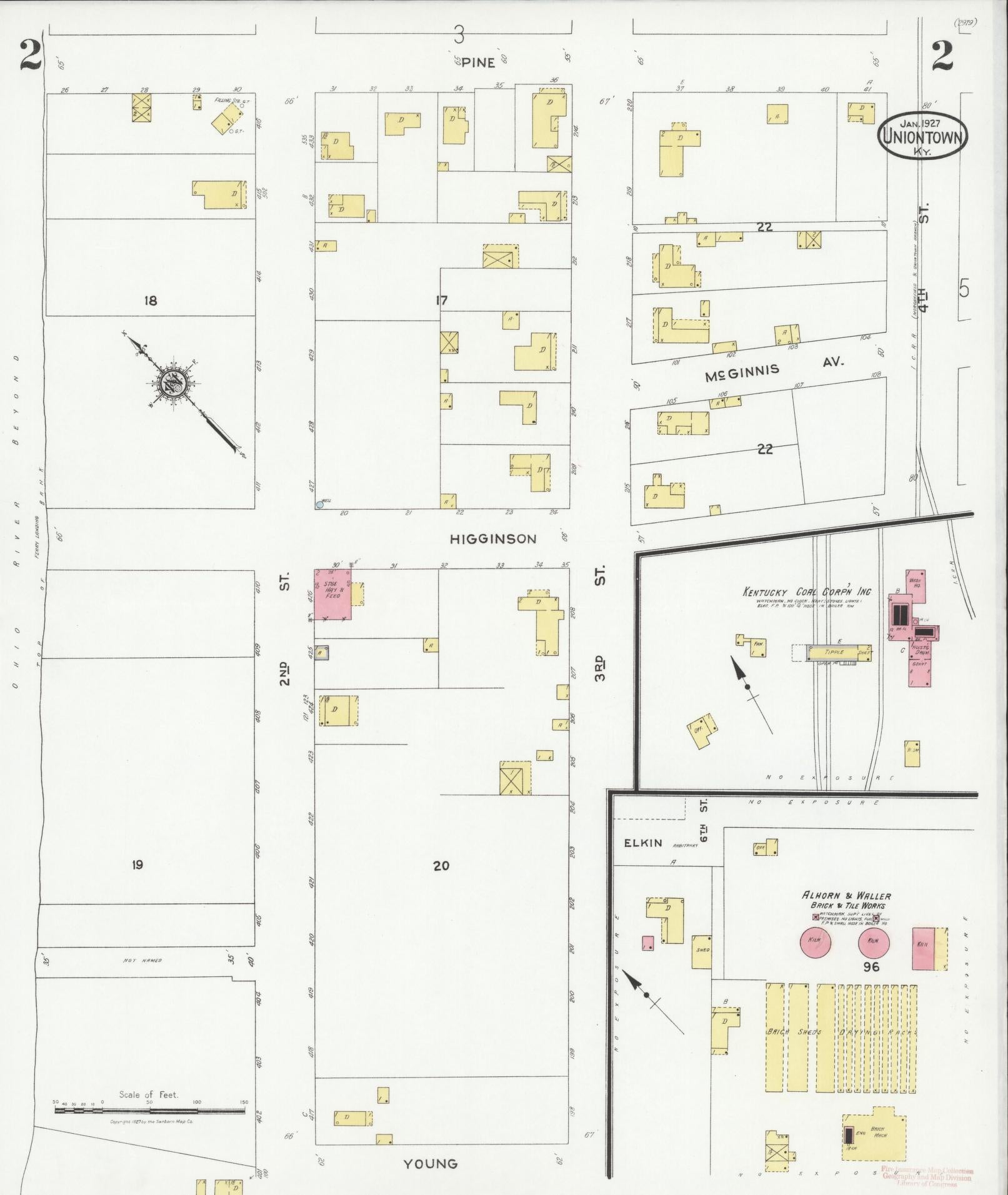 Sanborn Fire Insurance Map from Uniontown, Union County, Kentucky (1927), Sheet #0002 - Complete Map Set gallery image, historic Sanborn map, vintage wall art, Kentucky Kentucky