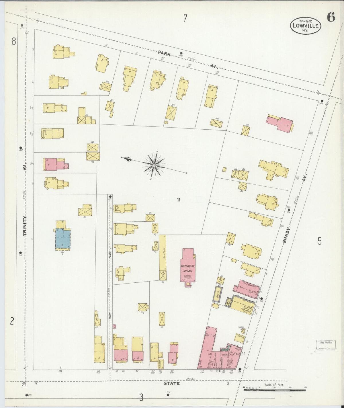 Sanborn Fire Insurance Map from Lowville, Lewis County, New York (1902), Sheet #0006 - Complete Map Set gallery image, historic Sanborn map, vintage wall art, New York New York