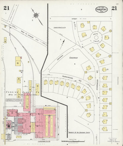 Sanborn Fire Insurance Map from Kingsport, Sullivan County, Tennessee (1925), Sheet #0021 - Complete Map Set gallery image, historic Sanborn map, vintage wall art, Tennessee Tennessee