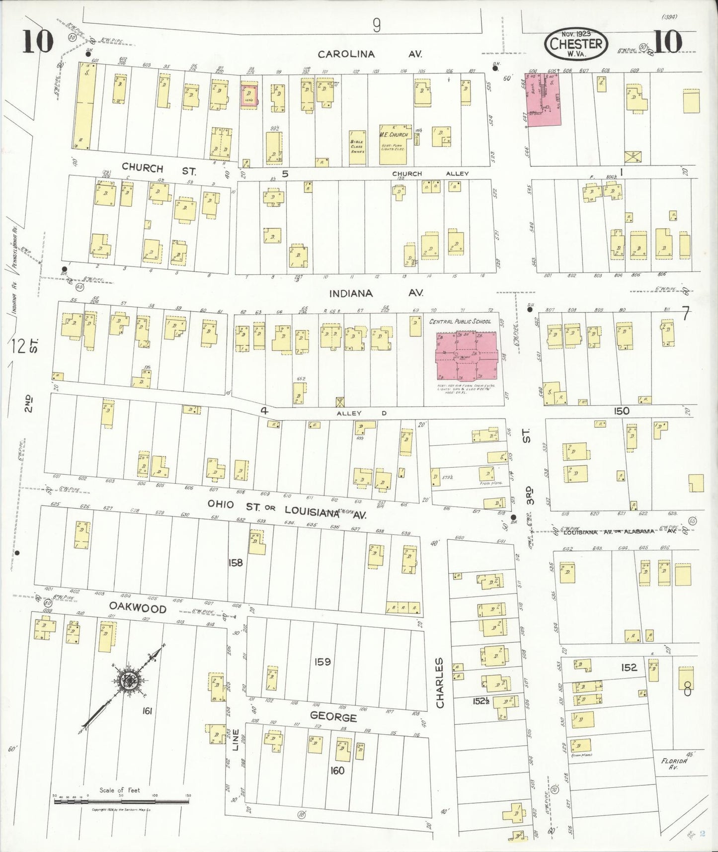 Sanborn Fire Insurance Map from Chester, Hancock County, West Virginia (1923), Sheet #0010 - Historic Sanborn Fire Insurance Map Print, vintage old map wall art, antique decor, genealogy gift, West Virginia West Virginia map