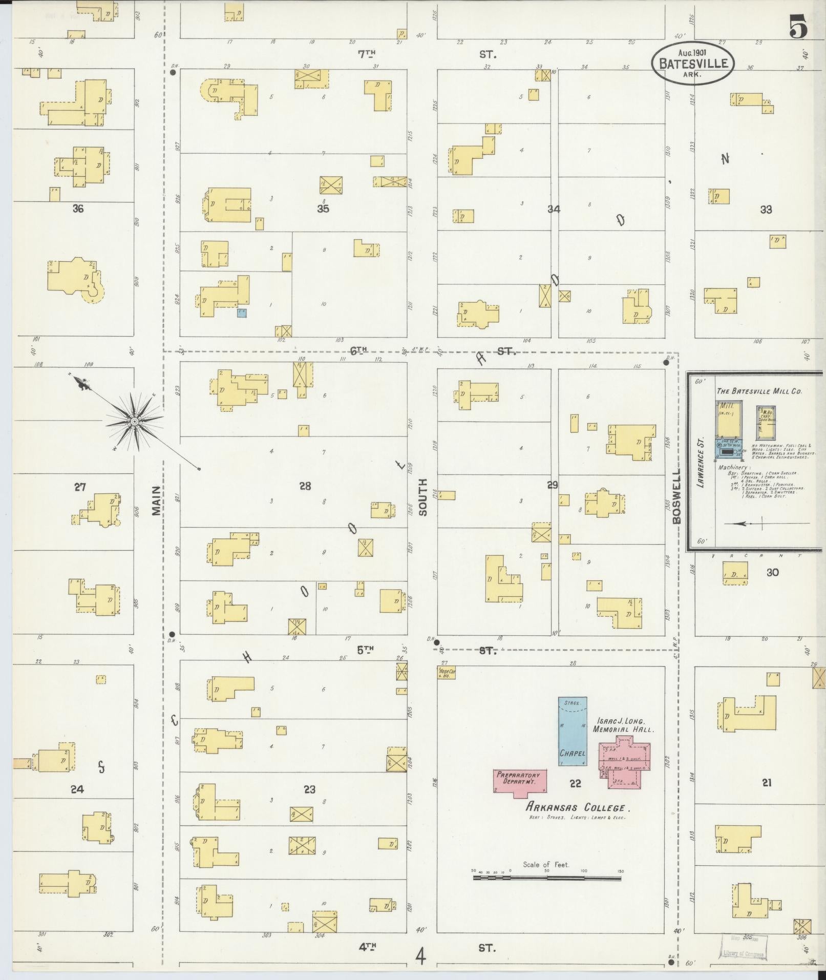 Sanborn Fire Insurance Map from Batesville, Independence County, Arkansas (1901), Sheet #0005 - Historic Sanborn Fire Insurance Map Print, vintage old map wall art, antique decor, genealogy gift, Arkansas Arkansas map