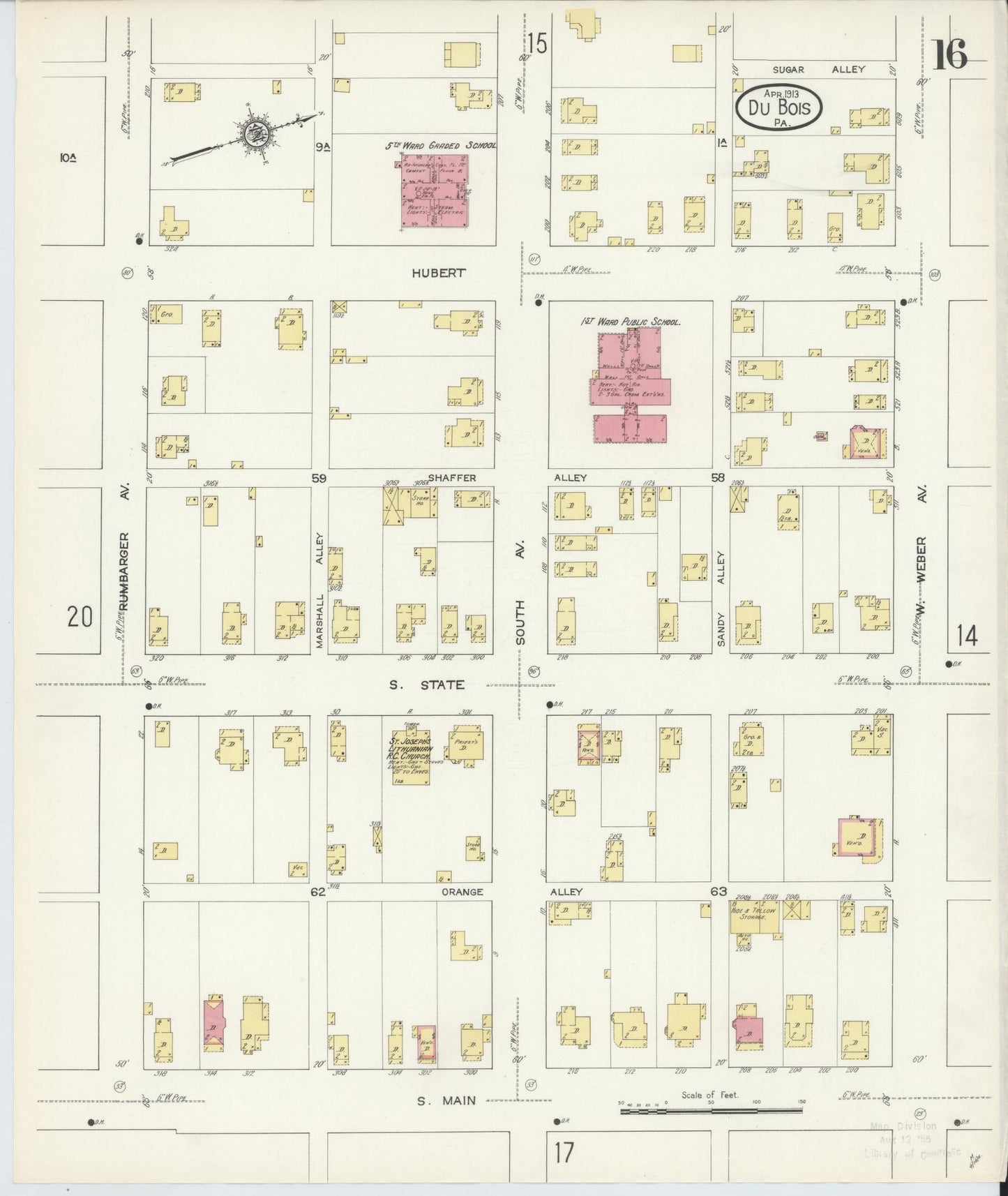 Sanborn Fire Insurance Map from Du Bois, Clearfield County, Pennsylvania (1913), Sheet #0016 - Historic Sanborn Fire Insurance Map Print, vintage old map wall art, antique decor, genealogy gift, Pennsylvania Pennsylvania map