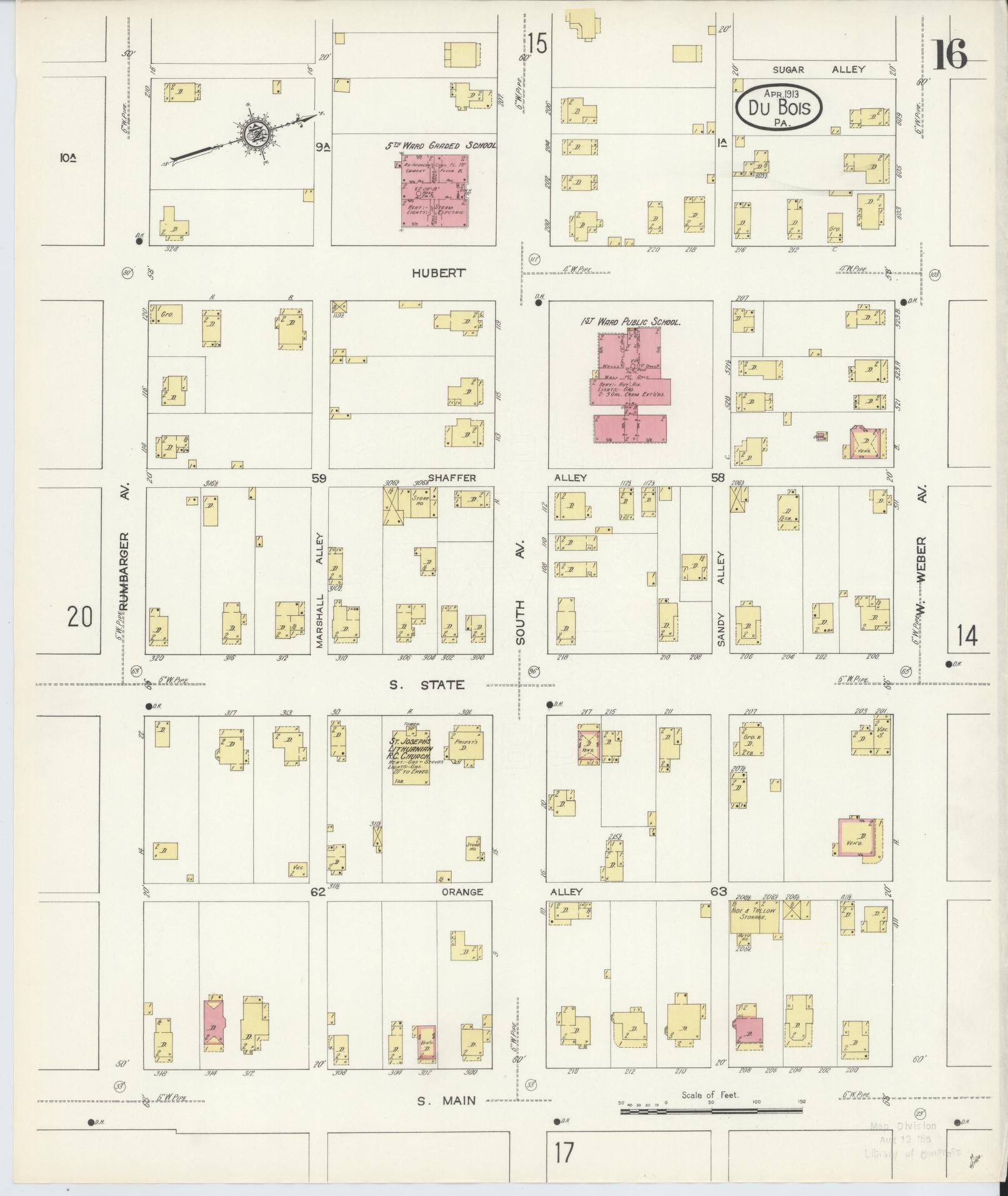 Sanborn Fire Insurance Map from Du Bois, Clearfield County, Pennsylvania (1913), Sheet #0016 - Historic Sanborn Fire Insurance Map Print, vintage old map wall art, antique decor, genealogy gift, Pennsylvania Pennsylvania map