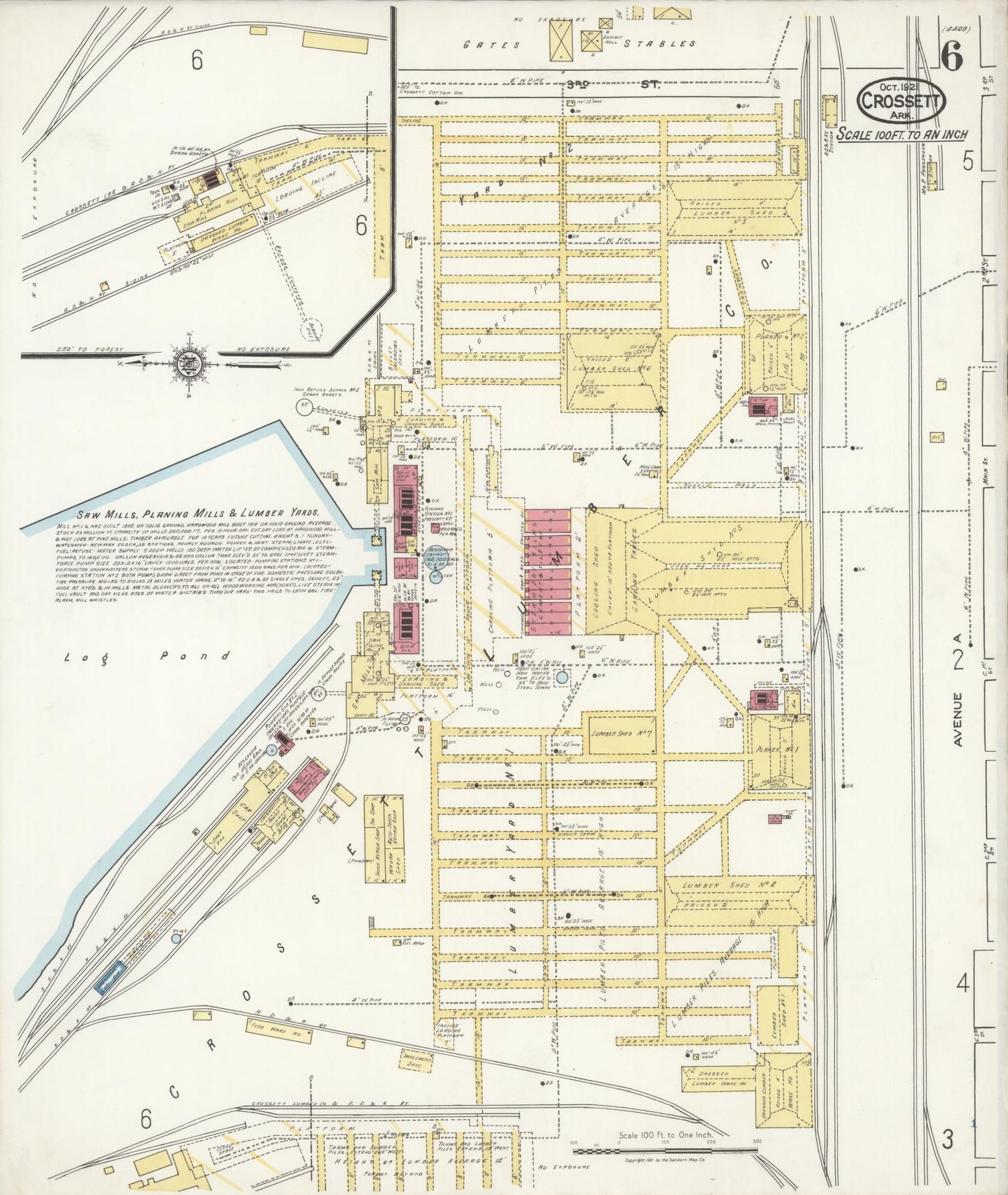 Sanborn Fire Insurance Map from Crossett, Ashley County, Arkansas (1921), Sheet #0006 - Complete Map Set gallery image, historic Sanborn map, vintage wall art, Arkansas Arkansas