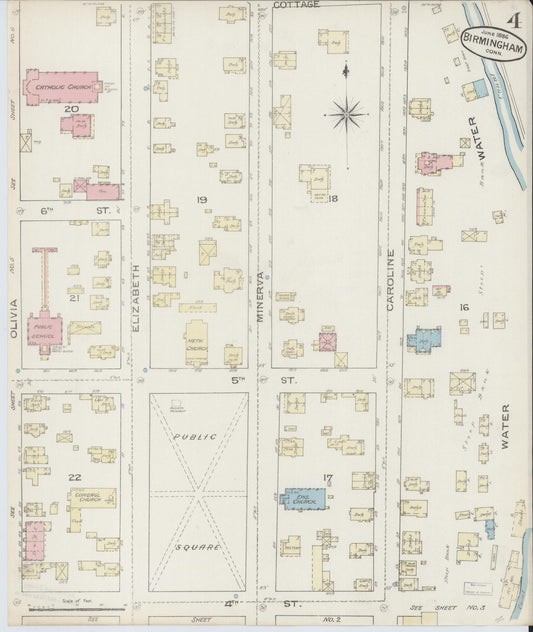 Sanborn Fire Insurance Map from Birmingham, New Haven County, Connecticut (1886), Sheet #0004 - Historic Sanborn Fire Insurance Map Print, vintage old map wall art, antique decor, genealogy gift, Connecticut Connecticut map