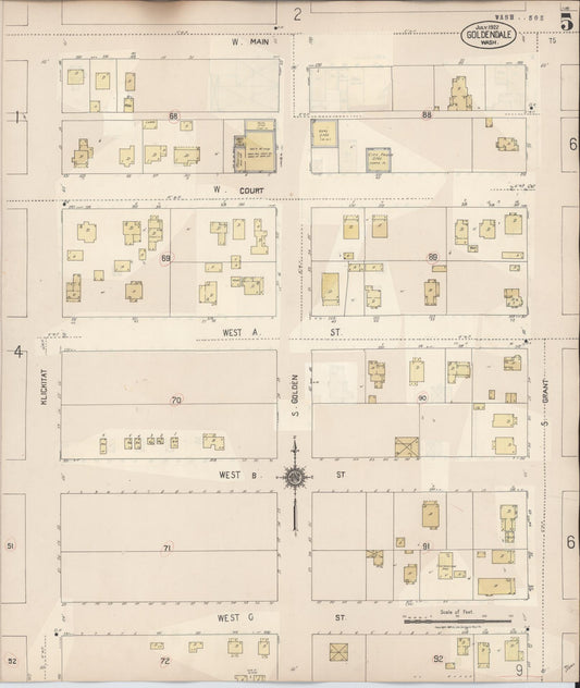 Sanborn Fire Insurance Map from Goldendale, Klickitat County, Washington (1941), Sheet #0005 - Historic Sanborn Fire Insurance Map Print, vintage old map wall art, antique decor, genealogy gift, Washington Washington map