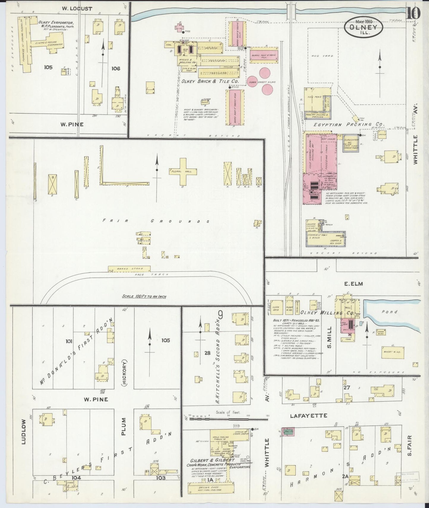 Sanborn Fire Insurance Map from Olney, Richland County, Illinois (1910), Sheet #0010 - Complete Map Set gallery image, historic Sanborn map, vintage wall art, Illinois Illinois