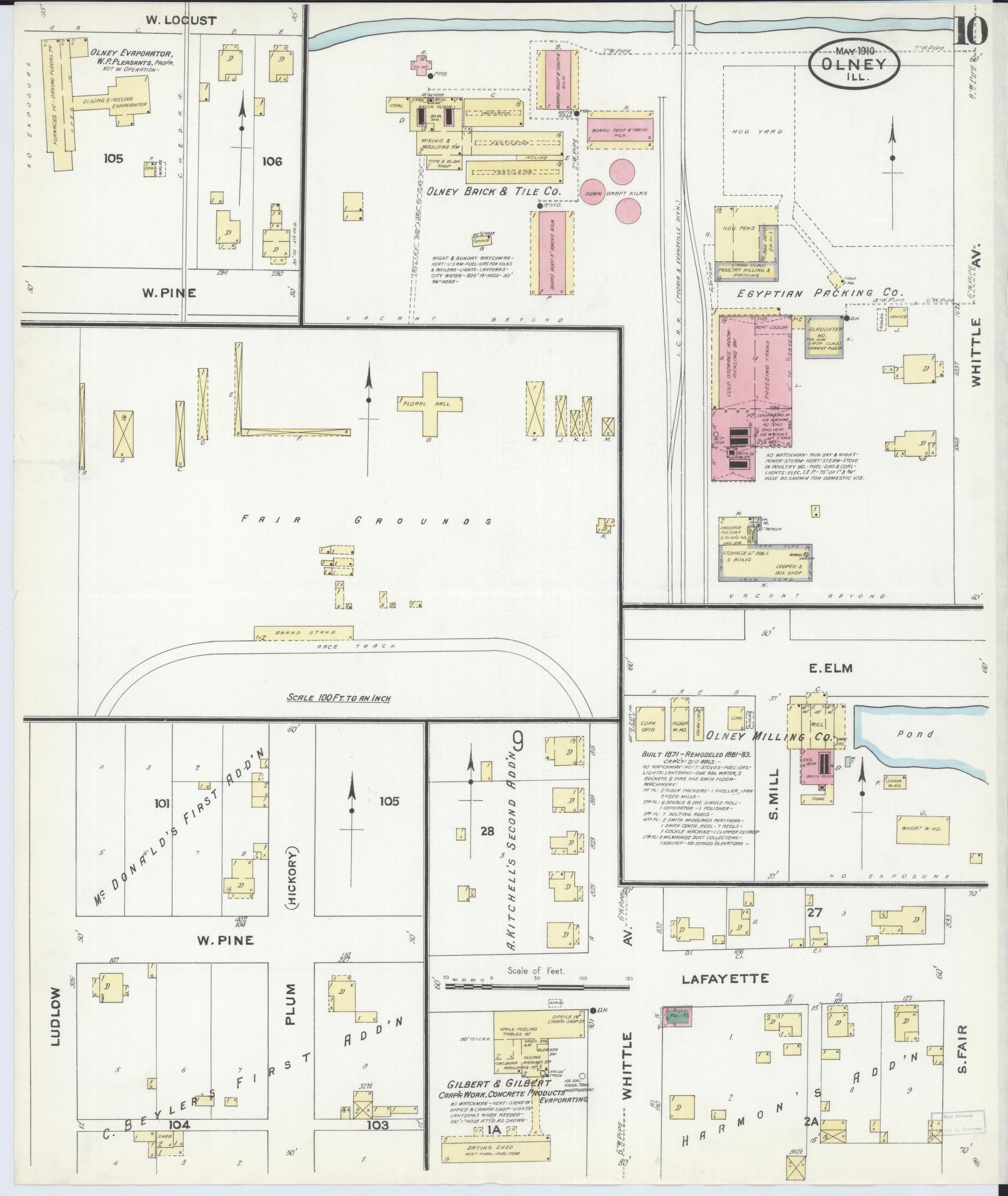 Sanborn Fire Insurance Map from Olney, Richland County, Illinois (1910), Sheet #0010 - Complete Map Set gallery image, historic Sanborn map, vintage wall art, Illinois Illinois