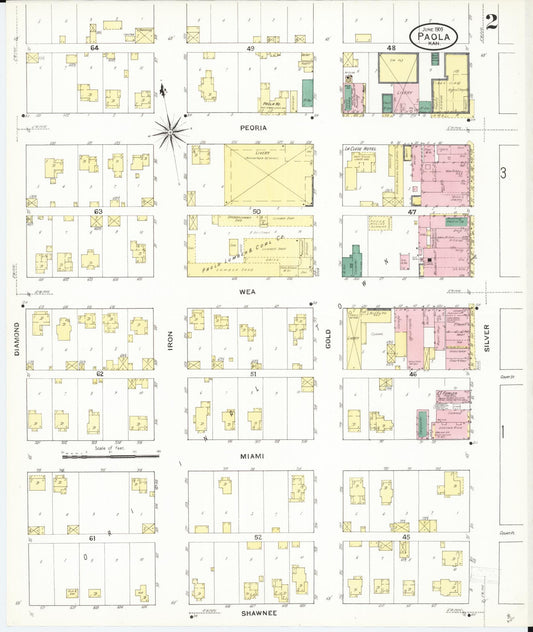 Sanborn Fire Insurance Map from Paola, Miami County, Kansas (1909), Sheet #0002 - Historic Sanborn Fire Insurance Map Print, vintage old map wall art, antique decor, genealogy gift, Kansas Kansas map