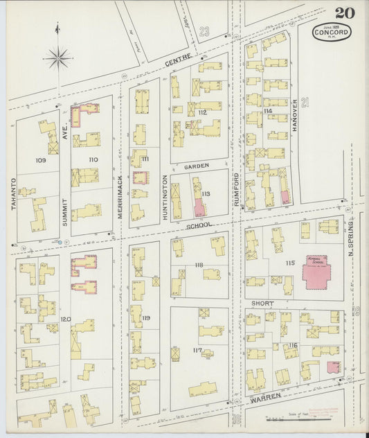 Sanborn Fire Insurance Map from Concord, Merrimack County, New Hampshire (1893), Sheet #0020 - Historic Sanborn Fire Insurance Map Print, vintage old map wall art, antique decor, genealogy gift, New Hampshire New Hampshire map