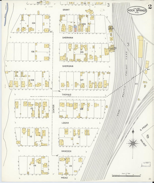 Sanborn Fire Insurance Map from Rock Springs, Sweetwater County, Wyoming (1907), Sheet #0002 - Historic Sanborn Fire Insurance Map Print, vintage old map wall art, antique decor, genealogy gift, Wyoming Wyoming map