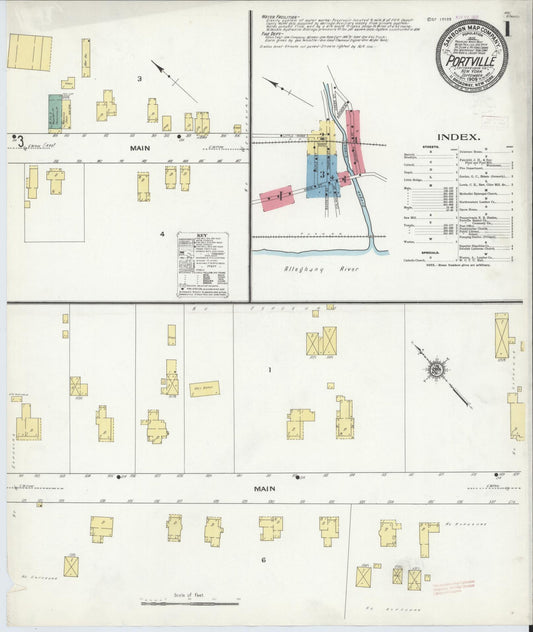 Sanborn Fire Insurance Map from Portville, Cattaraugus County, New York (1909), Sheet #0001 - Historic Sanborn Fire Insurance Map Print, vintage old map wall art, antique decor, genealogy gift, New York New York map