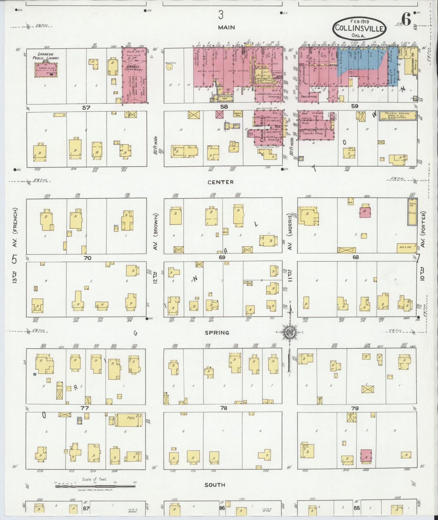Sanborn Fire Insurance Map from Collinsville, Tulsa County, Oklahoma (1919), Sheet #0006 - Historic Sanborn Fire Insurance Map Print, vintage old map wall art, antique decor, genealogy gift, Oklahoma Oklahoma map