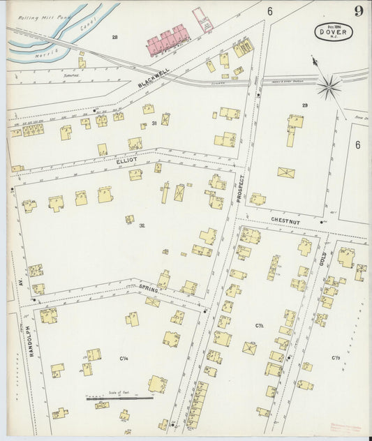 Sanborn Fire Insurance Map from Dover, Morris County, New Jersey (1896), Sheet #0009 - Historic Sanborn Fire Insurance Map Print, vintage old map wall art, antique decor, genealogy gift, New Jersey New Jersey map