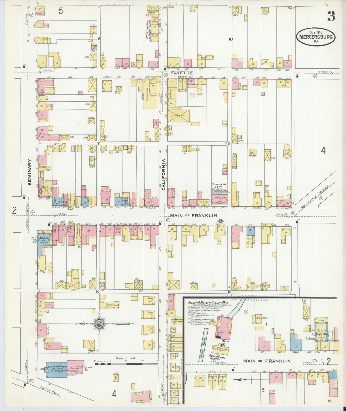 Sanborn Fire Insurance Map from Mercersburg, Franklin County, Pennsylvania (1910), Sheet #0003 - Complete Map Set gallery image, historic Sanborn map, vintage wall art, Pennsylvania Pennsylvania