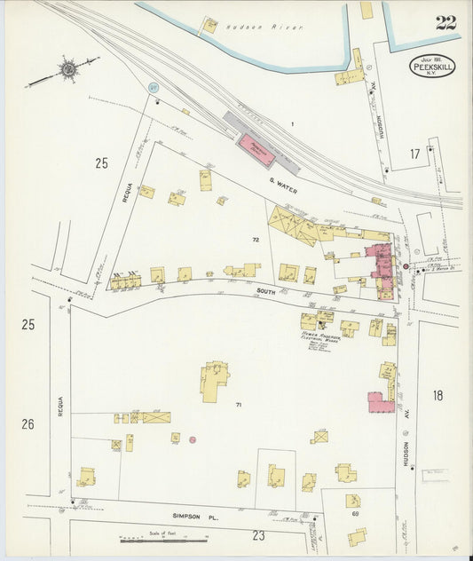 Sanborn Fire Insurance Map from Peekskill, Westchester County, New York (1911), Sheet #0022 - Historic Sanborn Fire Insurance Map Print, vintage old map wall art, antique decor, genealogy gift, New York New York map