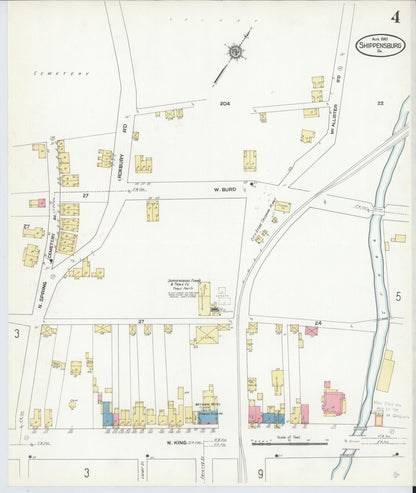Sanborn Fire Insurance Map from Shippensburg, Cumberland And Franklin Counties, Pennsylvania (1910), Sheet #0004 - Historic Sanborn Fire Insurance Map Print, vintage old map wall art, antique decor, genealogy gift, Counties Pennsylvania map