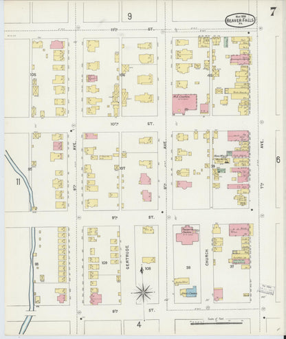 Sanborn Fire Insurance Map from Beaver Falls, Beaver County, Pennsylvania (1896), Sheet #0007 - Complete Map Set gallery image, historic Sanborn map, vintage wall art, Pennsylvania Pennsylvania