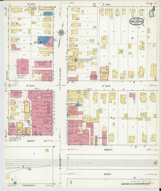Sanborn Fire Insurance Map from Wauseon, Fulton County, Ohio (1916), Sheet #0004 - Historic Sanborn Fire Insurance Map Print, vintage old map wall art, antique decor, genealogy gift, Ohio Ohio map