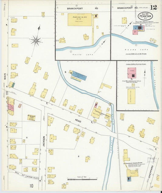 Sanborn Fire Insurance Map from Penn Yan, Yates County, New York (1909), Sheet #0012 - Historic Sanborn Fire Insurance Map Print, vintage old map wall art, antique decor, genealogy gift, New York New York map