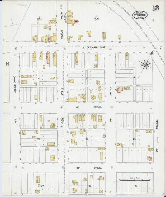 Sanborn Fire Insurance Map from Saint Cloud, Stearns, Benton, and Sherburne Counties, Minnesota (1904), Sheet #0013 - Historic Sanborn Fire Insurance Map Print, vintage old map wall art, antique decor, genealogy gift, Minnesota Minnesota map