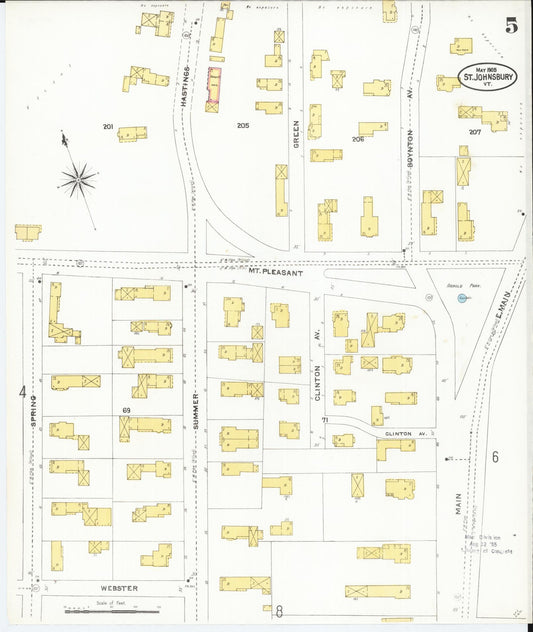 Sanborn Fire Insurance Map from Saint Johnsbury, Caledonia County, Vermont (1905), Sheet #0005 - Historic Sanborn Fire Insurance Map Print, vintage old map wall art, antique decor, genealogy gift, Vermont Vermont map