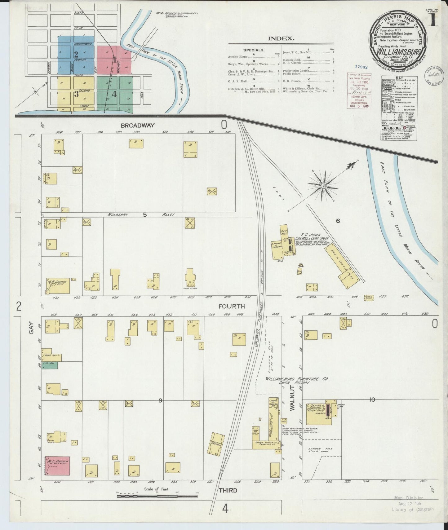 Sanborn Fire Insurance Map from Williamsburg, Clermont County, Ohio (1900), Sheet #0001 - Complete Map Set gallery image, historic Sanborn map, vintage wall art, Ohio Ohio